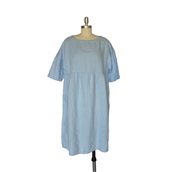 Lintico 100% Linen A Line Midi Dress Size M New Baby Blue Lagenlook Valencia - Picture 3 of 10